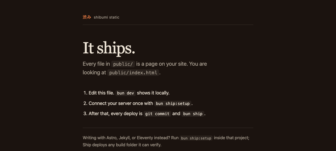 The scaffolded static site: plain files served from public/